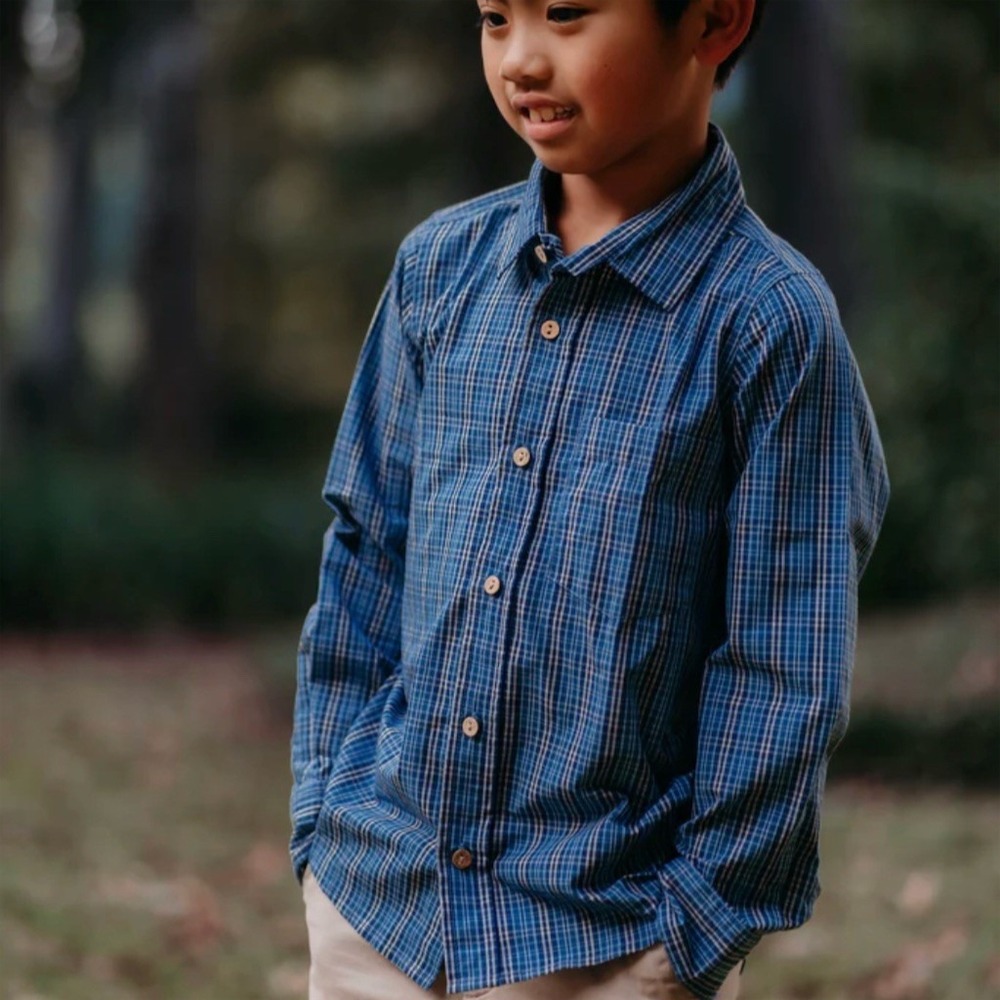 Well Dressed Wolf Boys Button-Up Shirt winter Blue Plaid L/S NWT WDW luxury 6M